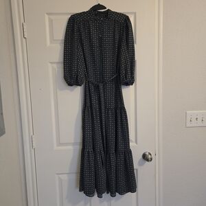 Max Studio Dark Green Geometric Long Sleeve Dress